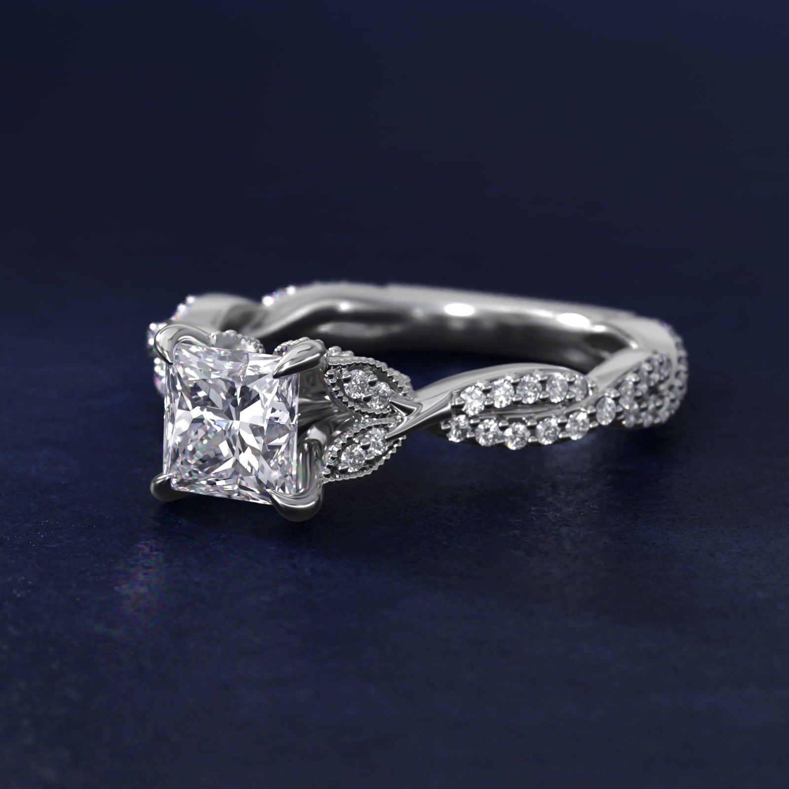 Twisted PavŽ Leaf Vintage-Style Engagement Ring In 14K White Gold By James Allen - Princess Center