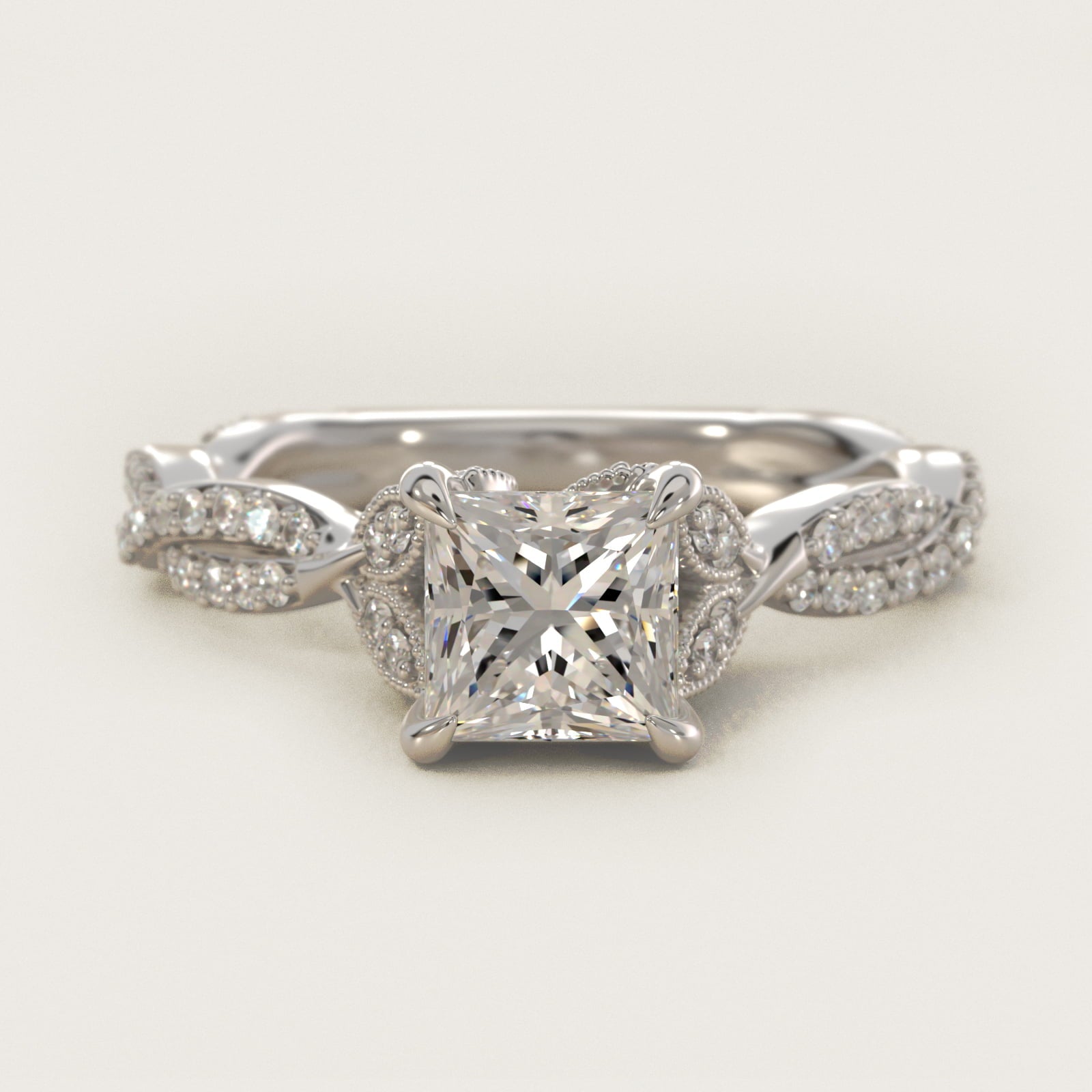 Twisted PavŽ Leaf Vintage-Style Engagement Ring In 14K White Gold By James Allen - Princess Center