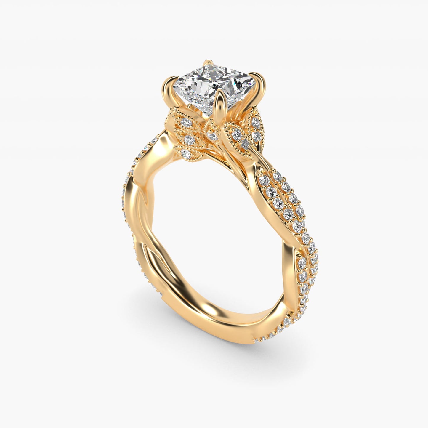 Twisted PavŽ Leaf Vintage-Style Engagement Ring In 14K Yellow Gold By James Allen - Princess Center