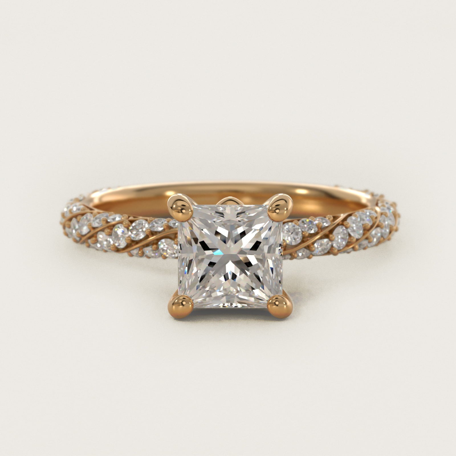 Twisted Pav? Leaf Vintage-Style Engagement Ring In 18k Yellow Gold By James Allen - Princess Center