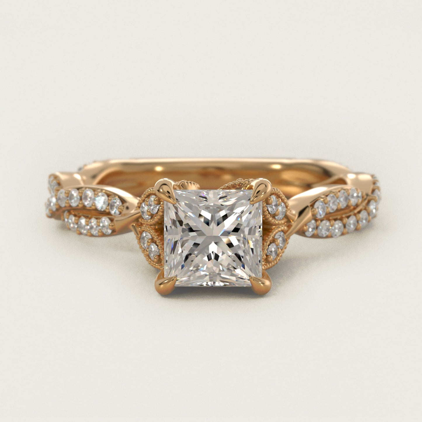 Twisted PavŽ Leaf Vintage-Style Engagement Ring In 14K Yellow Gold By James Allen - Princess Center