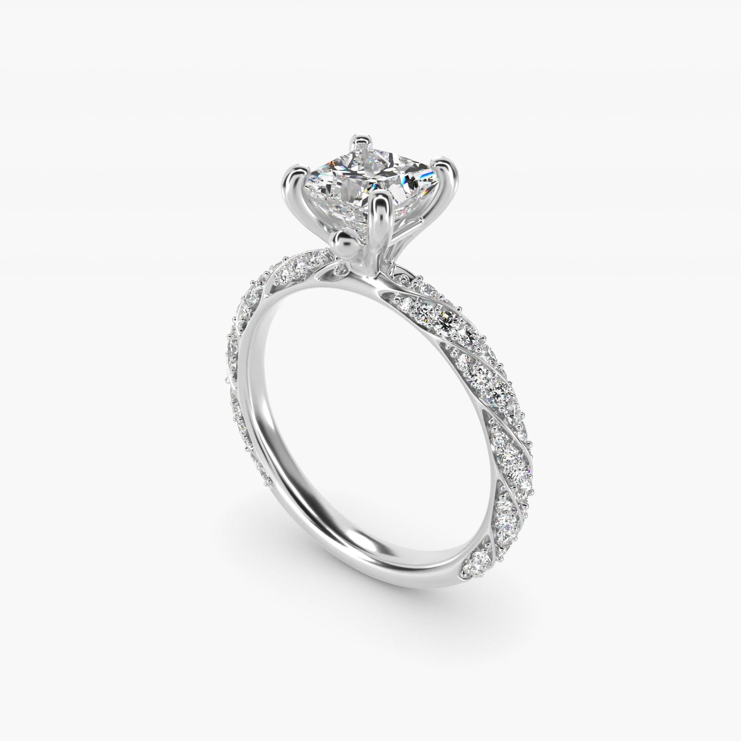Twisted Pav? Leaf Vintage-Style Engagement Ring In Platinum By James Allen - Princess Center