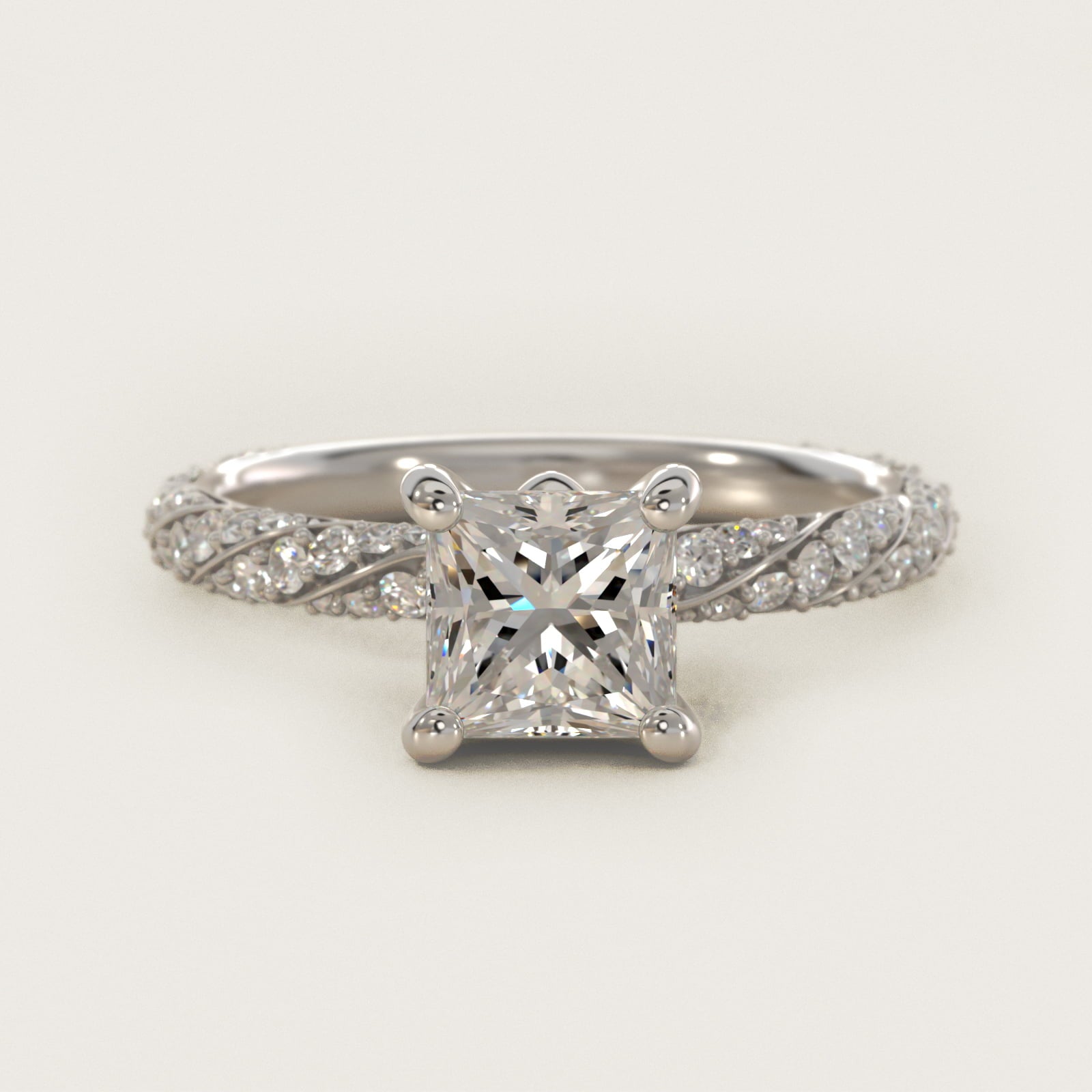 Twisted PavŽ Diamond Engagement Ring In Platinum By James Allen - Princess Center