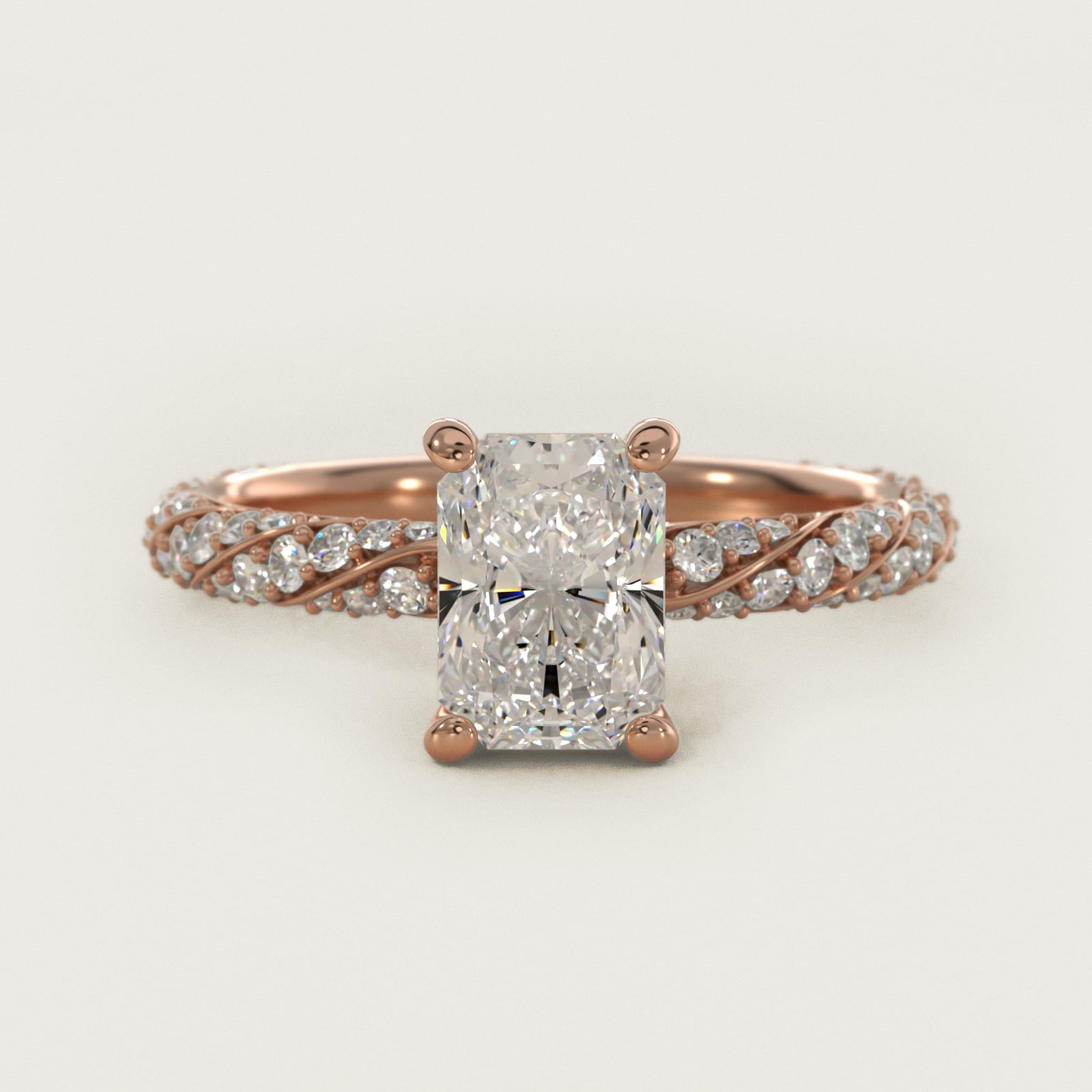 Twisted PavŽ Diamond Engagement Ring In 14K Rose Gold By James Allen - Radiant Center
