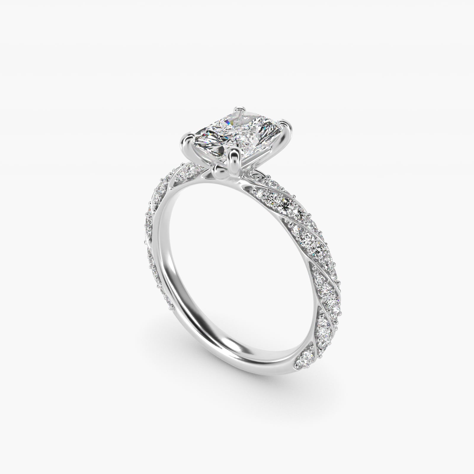 Twisted PavŽ Diamond Engagement Ring In 14K White Gold By James Allen - Radiant Center