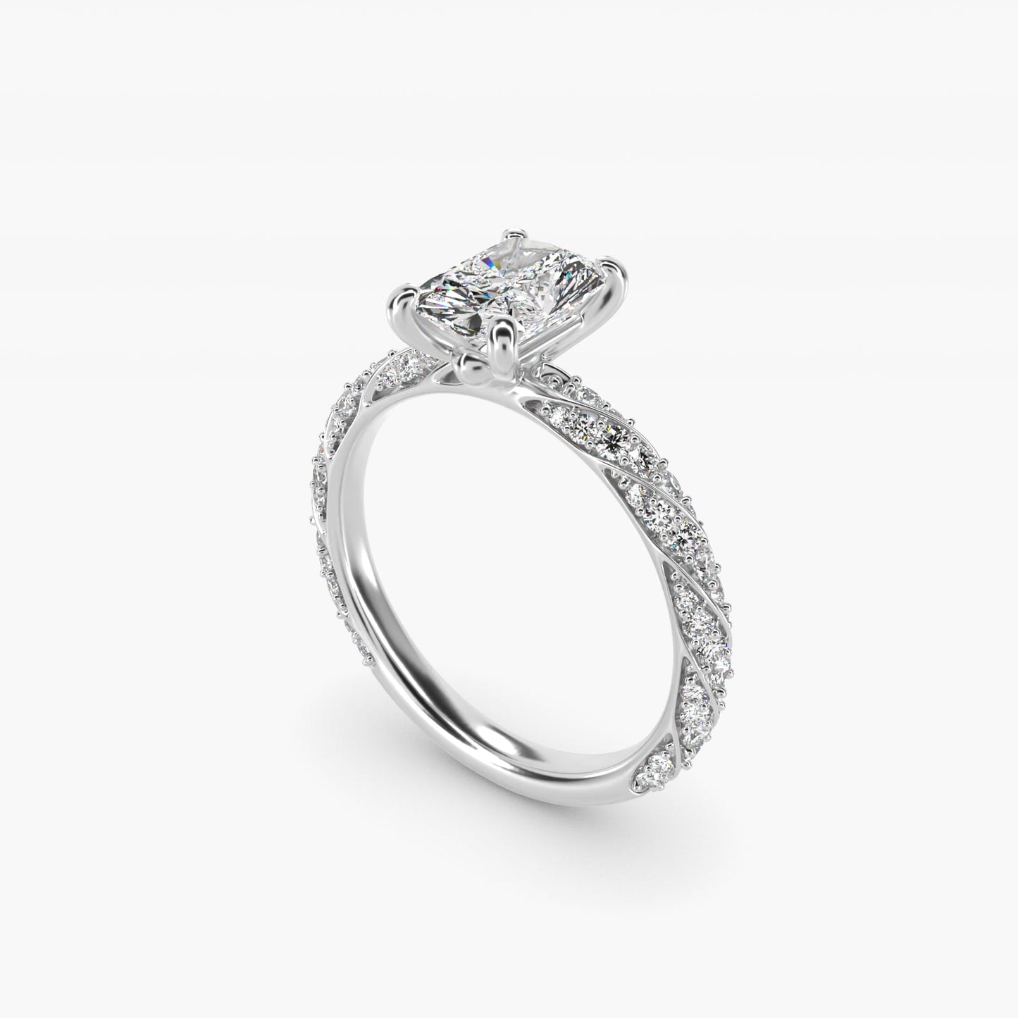 Twisted PavŽ Diamond Engagement Ring In 18k White Gold By James Allen - Radiant Center