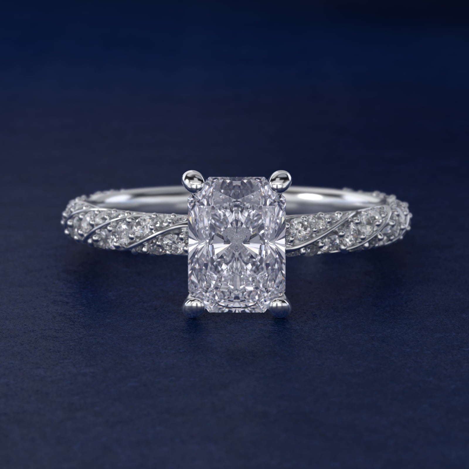 Twisted PavŽ Diamond Engagement Ring In 14K White Gold By James Allen - Radiant Center
