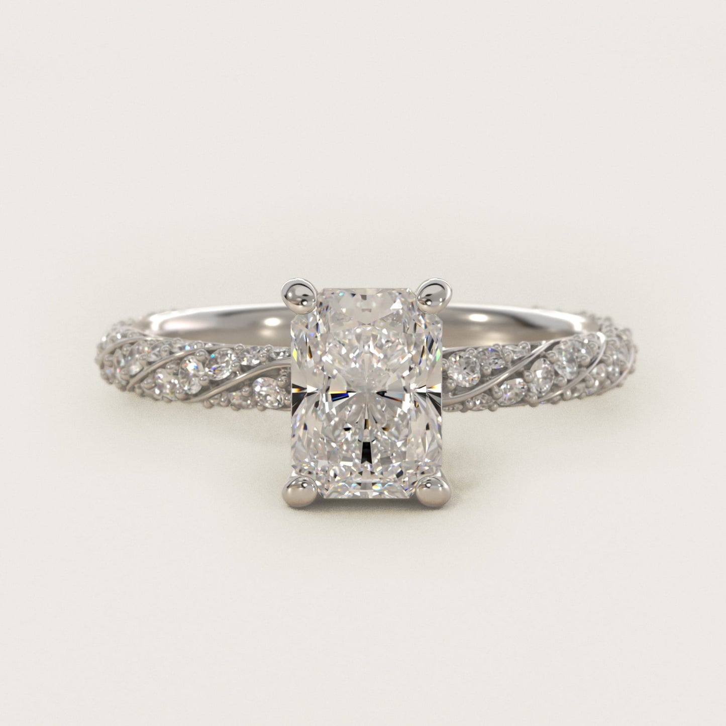 Twisted PavŽ Diamond Engagement Ring In 14K White Gold By James Allen - Radiant Center
