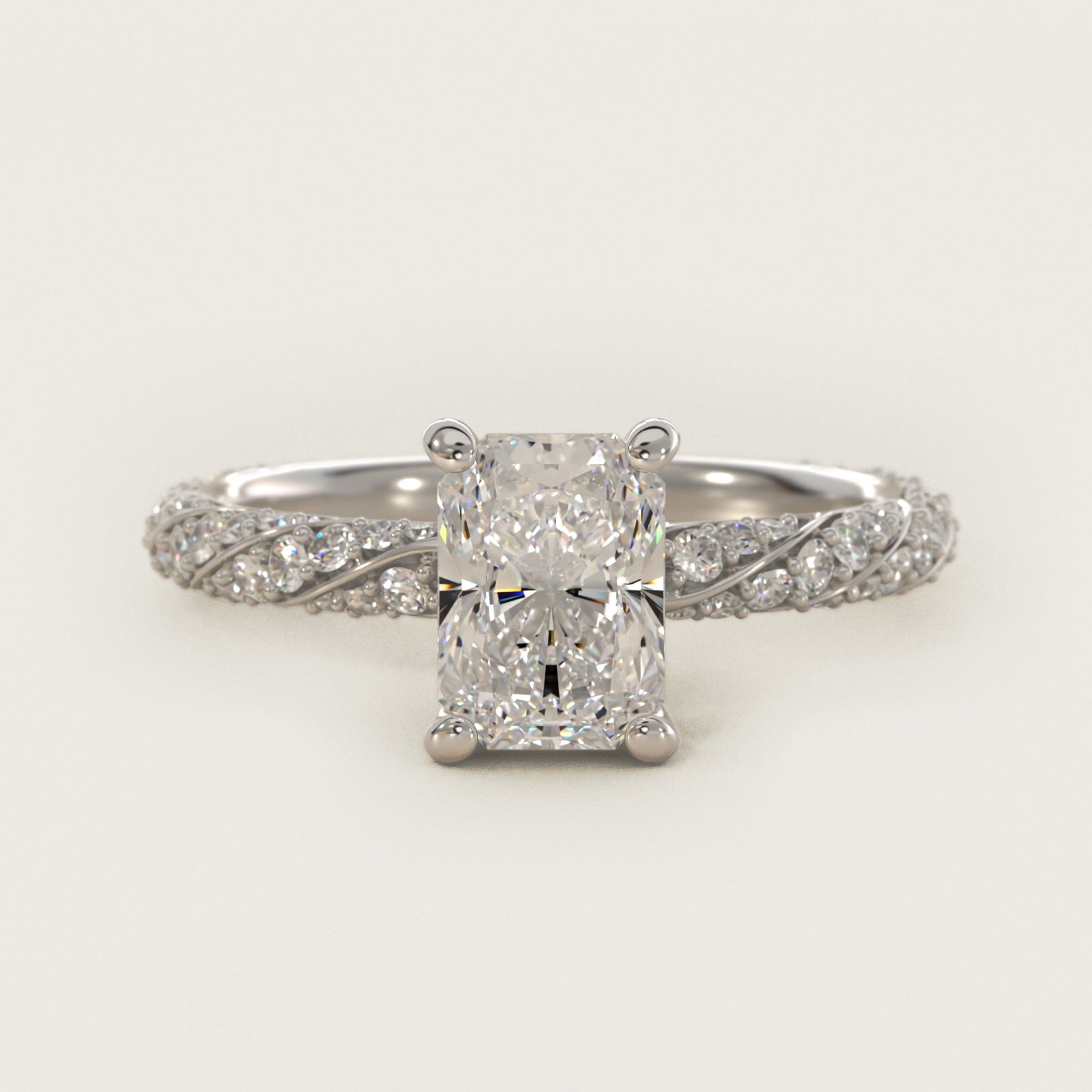 Twisted PavŽ Diamond Engagement Ring In 18k White Gold By James Allen - Radiant Center