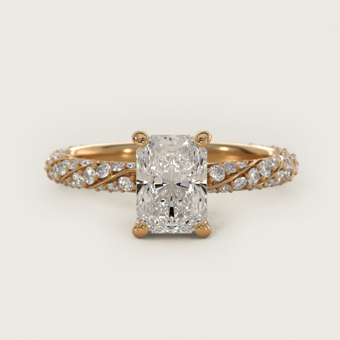 Twisted PavŽ Diamond Engagement Ring In 18k Yellow Gold By James Allen - Radiant Center
