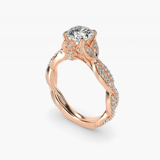 Twisted PavŽ Leaf Vintage-Style Engagement Ring In 14K Rose Gold By James Allen - Round Center