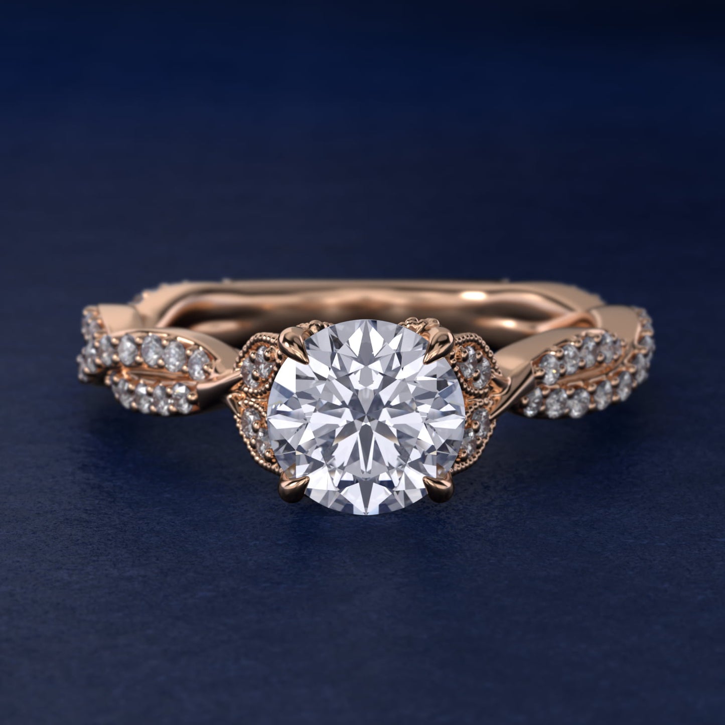 Twisted PavŽ Leaf Vintage-Style Engagement Ring In 14K Rose Gold By James Allen - Round Center