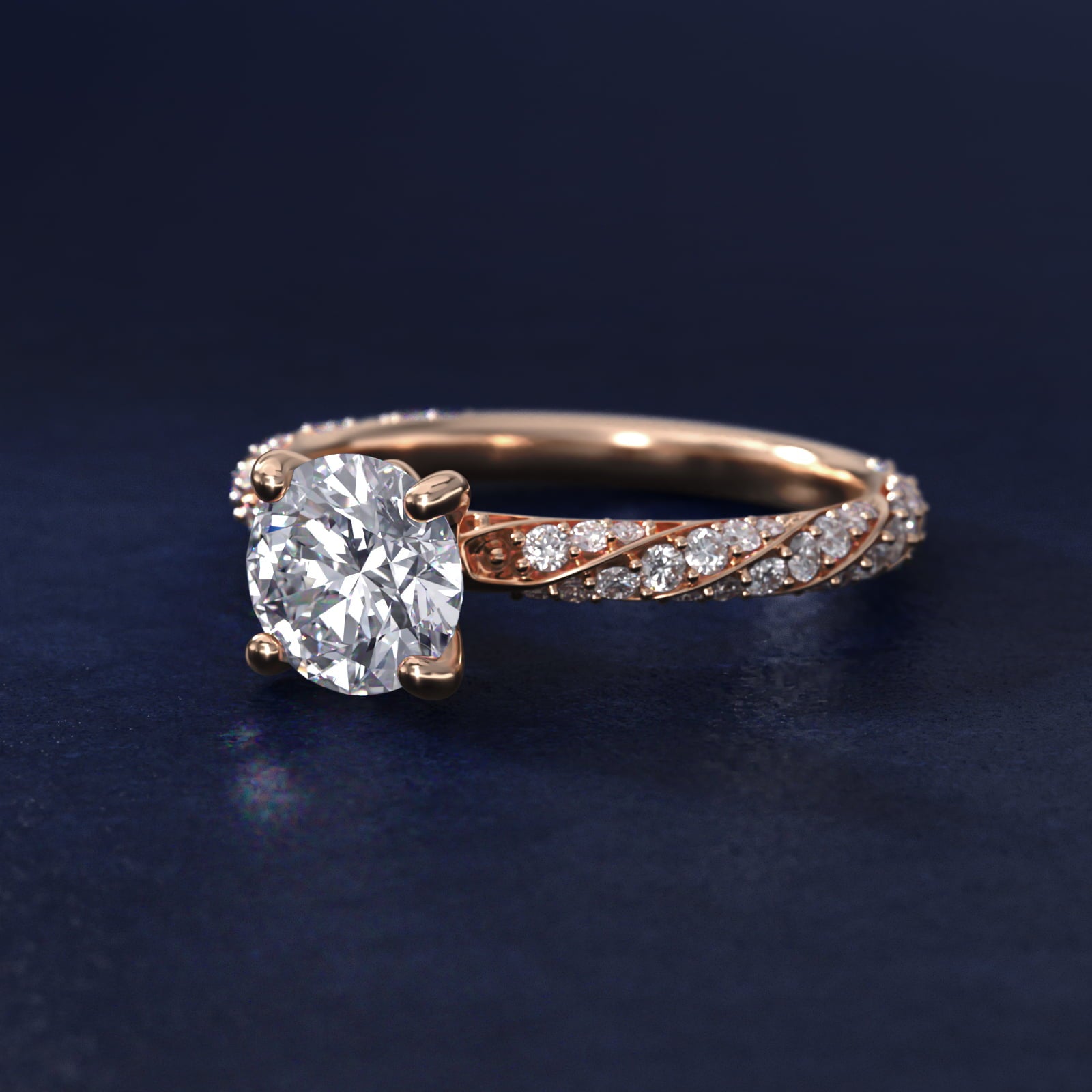 Twisted PavŽ Diamond Engagement Ring In 14K Rose Gold By James Allen - Round Center