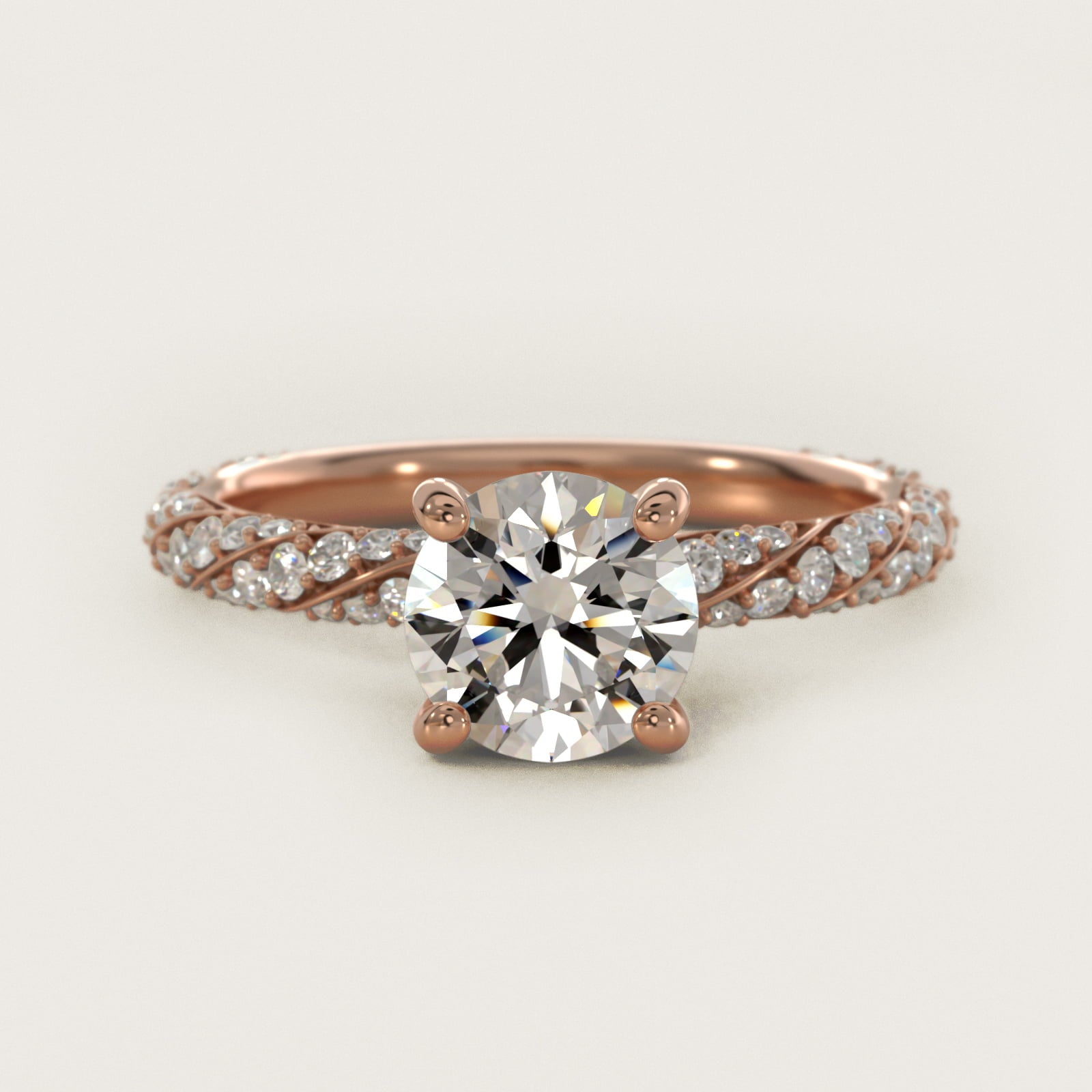 Twisted PavŽ Diamond Engagement Ring In 14K Rose Gold By James Allen - Round Center