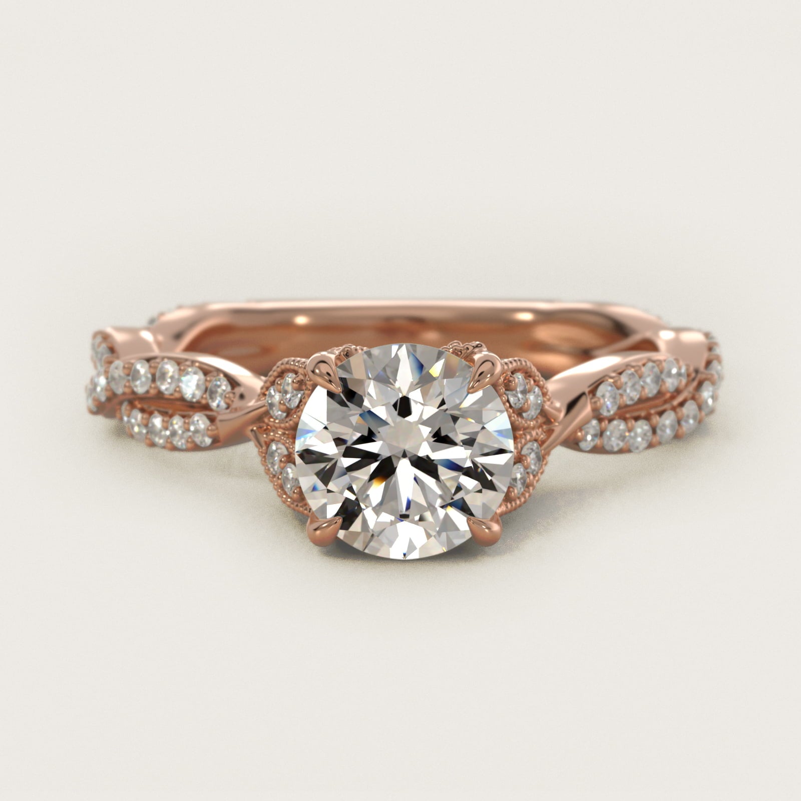 Twisted PavŽ Leaf Vintage-Style Engagement Ring In 14K Rose Gold By James Allen - Round Center
