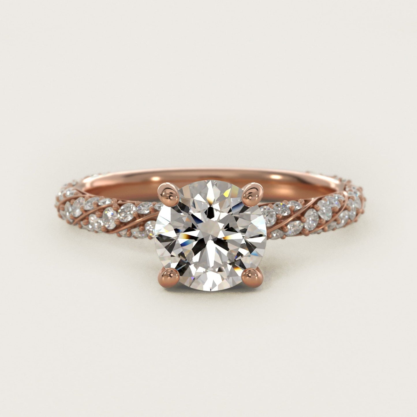 Twisted Pav? Leaf Vintage-Style Engagement Ring In 18k Rose Gold By James Allen - Round Center