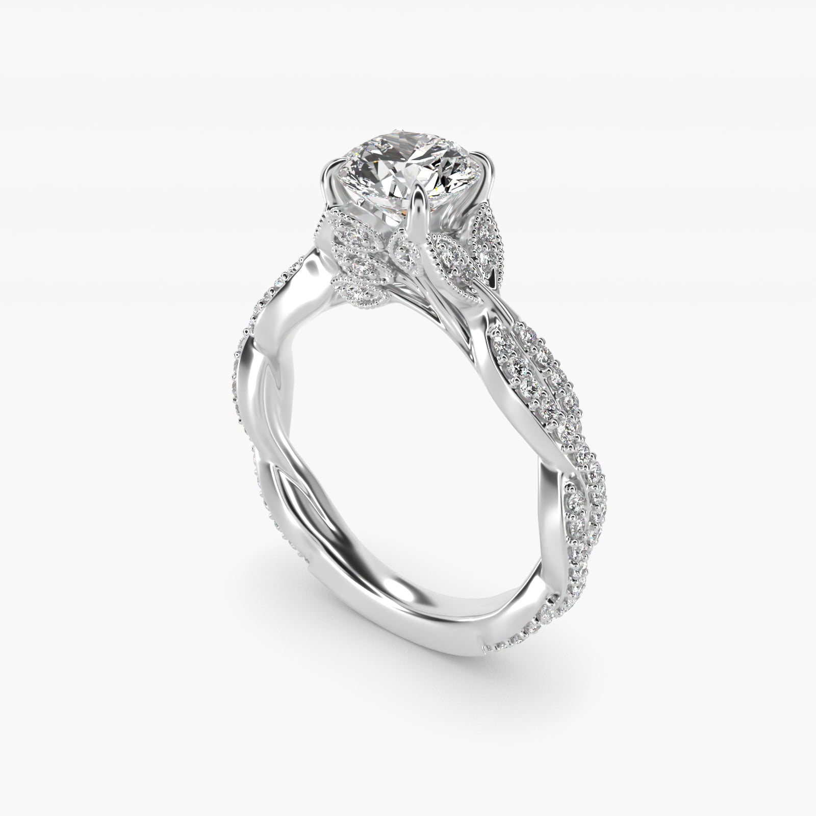 Twisted PavŽ Leaf Vintage-Style Engagement Ring In 14K White Gold By James Allen - Round Center
