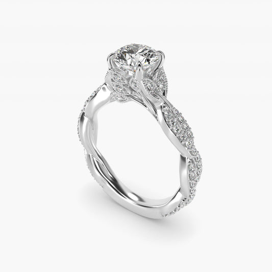 Twisted PavŽ Leaf Vintage-Style Engagement Ring In 14K White Gold By James Allen - Round Center