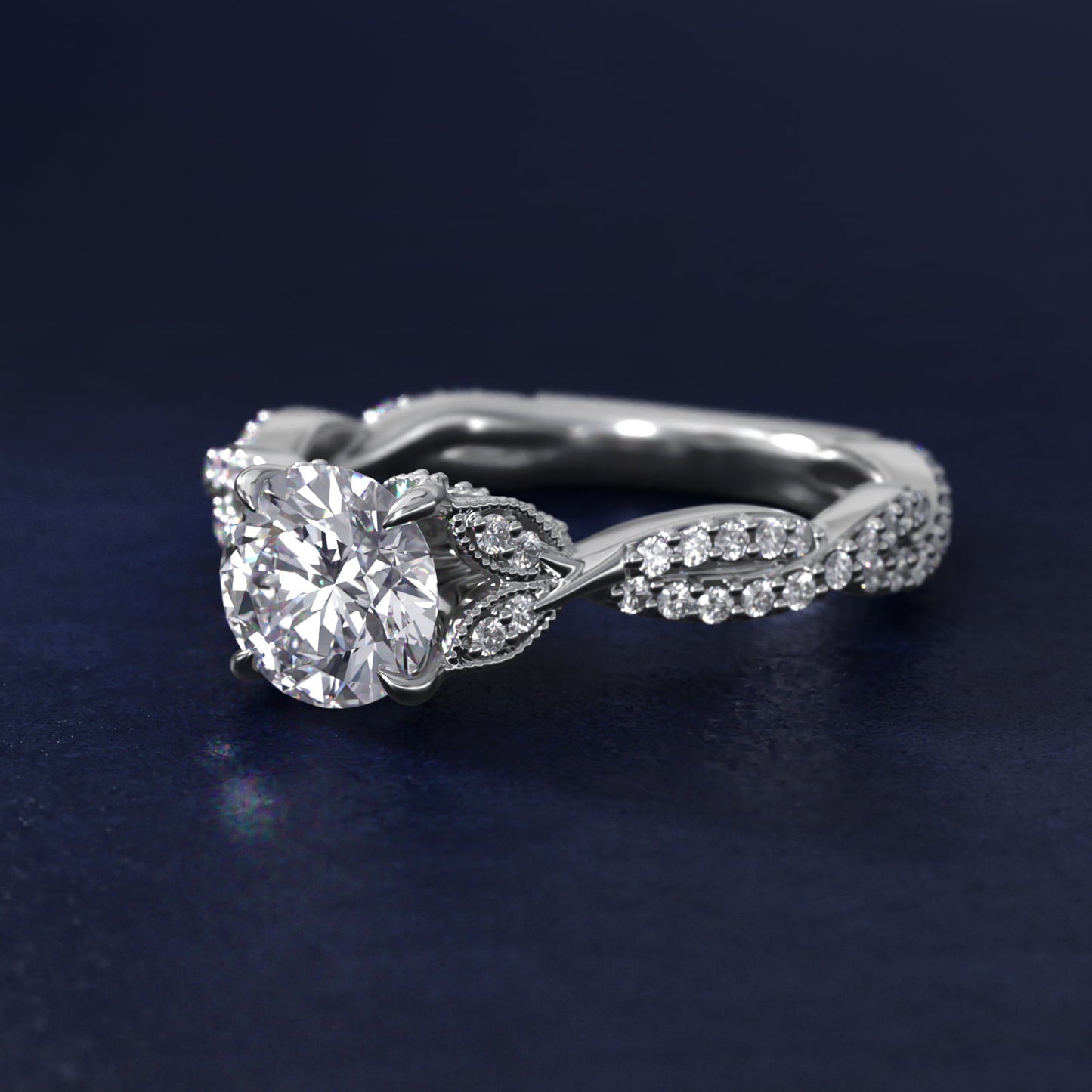 Twisted PavŽ Leaf Vintage-Style Engagement Ring In 14K White Gold By James Allen - Round Center