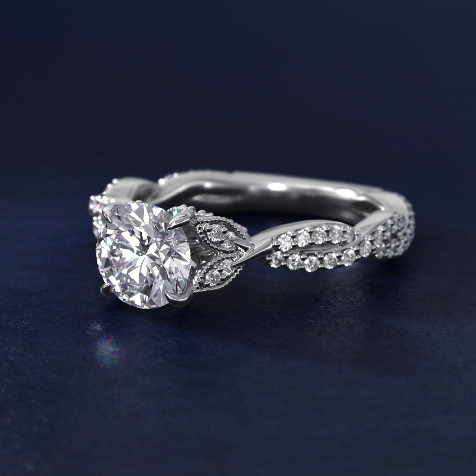Twisted PavŽ Leaf Vintage-Style Engagement Ring In 14K White Gold By James Allen - Round Center