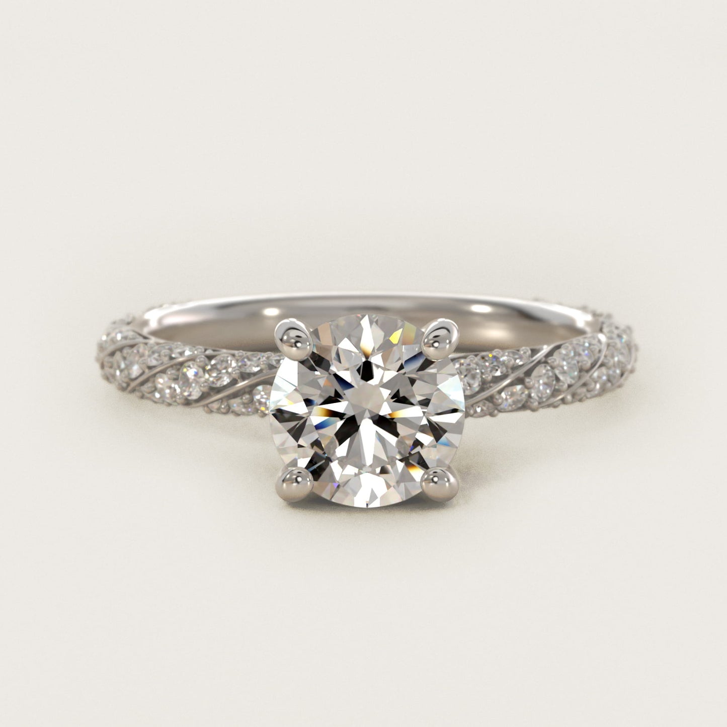 Twisted PavŽ Diamond Engagement Ring In 14K White Gold By James Allen - Round Center