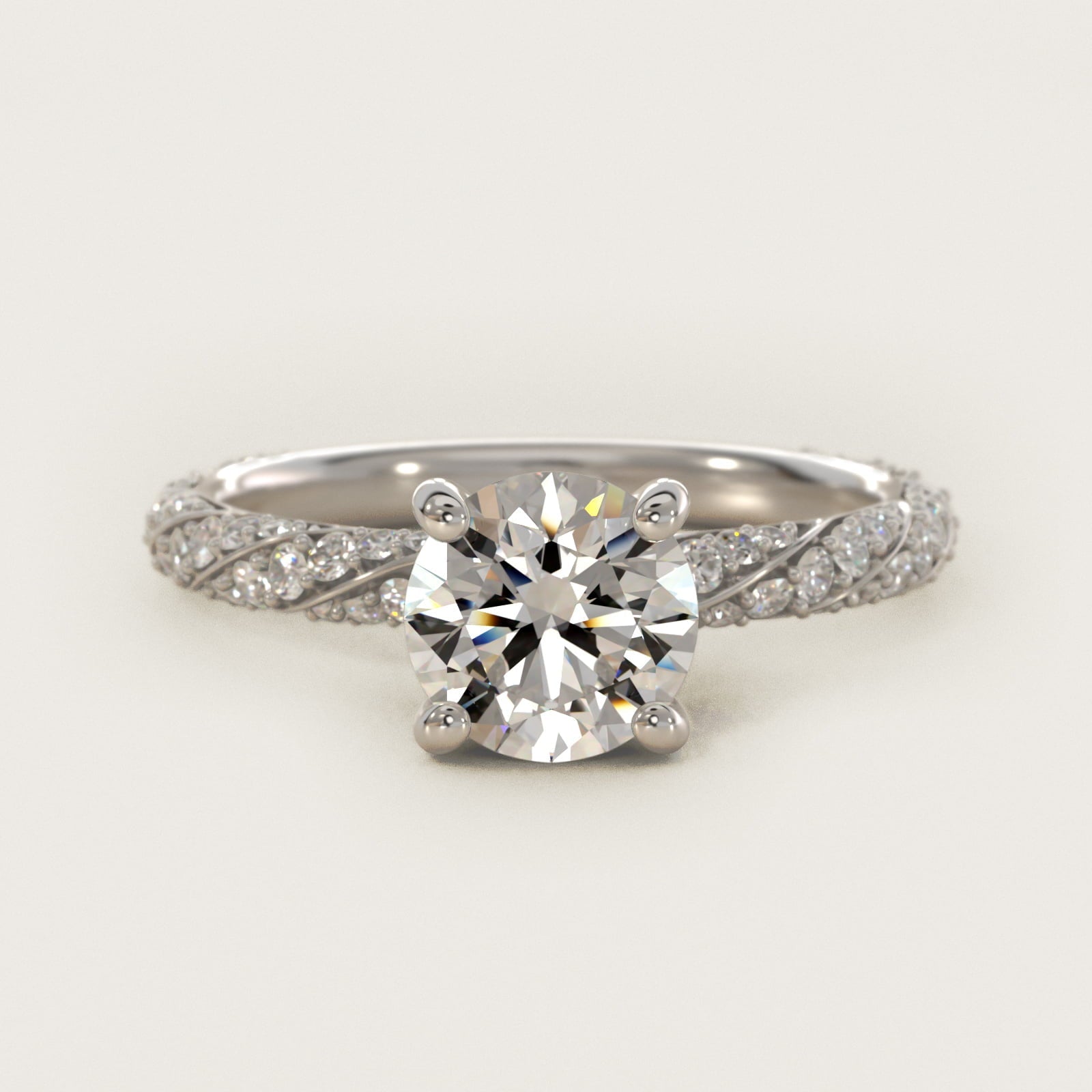 Twisted Pav? Leaf Vintage-Style Engagement Ring In 18k White Gold By James Allen - Round Center