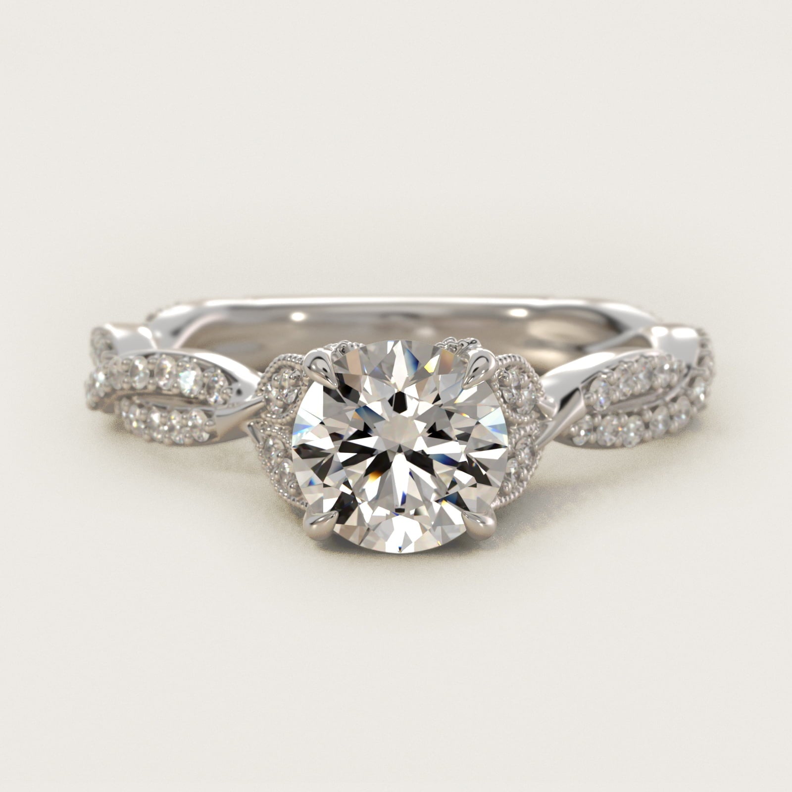 Twisted PavŽ Leaf Vintage-Style Engagement Ring In 14K White Gold By James Allen - Round Center