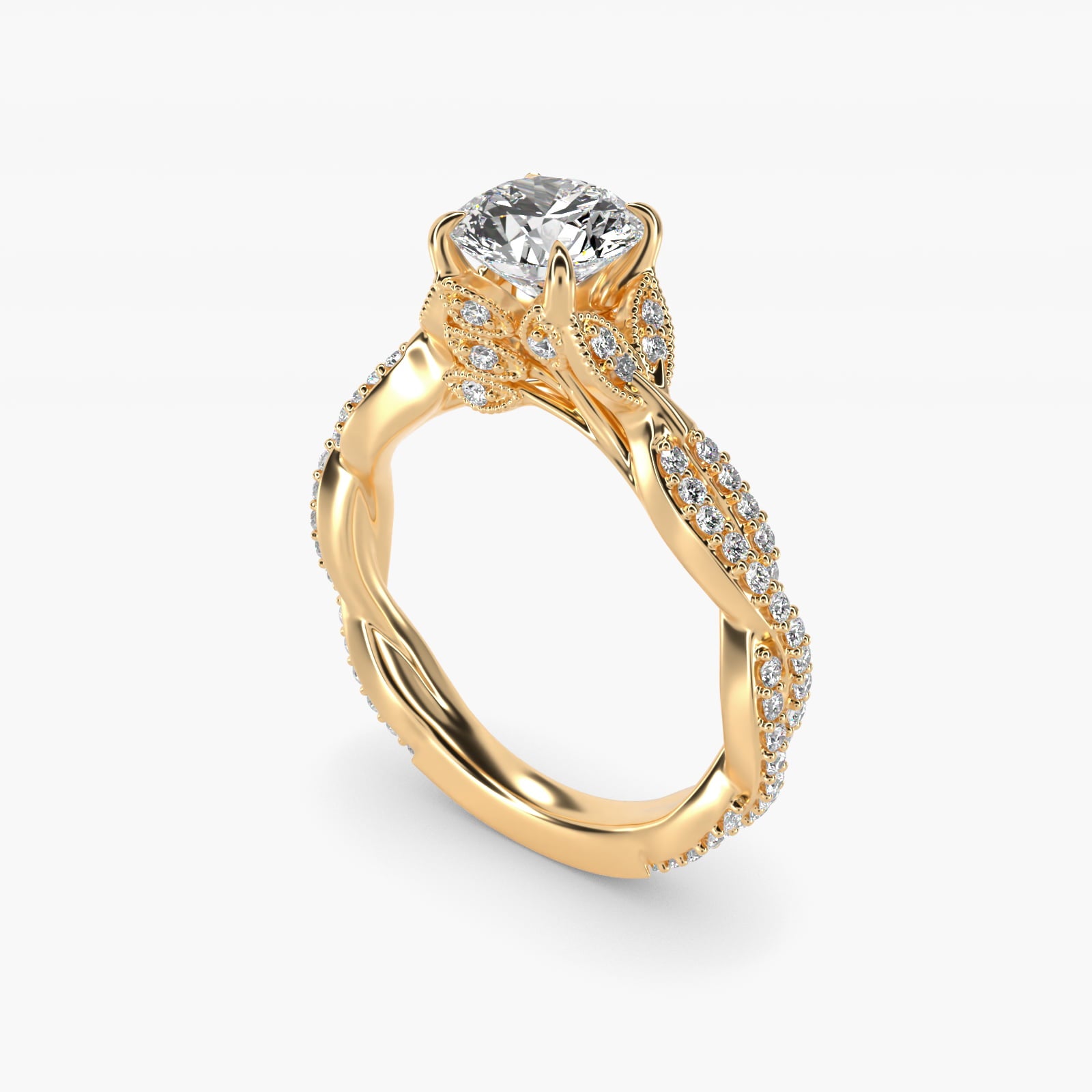 Twisted PavŽ Leaf Vintage-Style Engagement Ring In 14K Yellow Gold By James Allen - Round Center