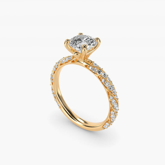 Twisted Pav? Leaf Vintage-Style Engagement Ring In 18k Yellow Gold By James Allen - Round Center