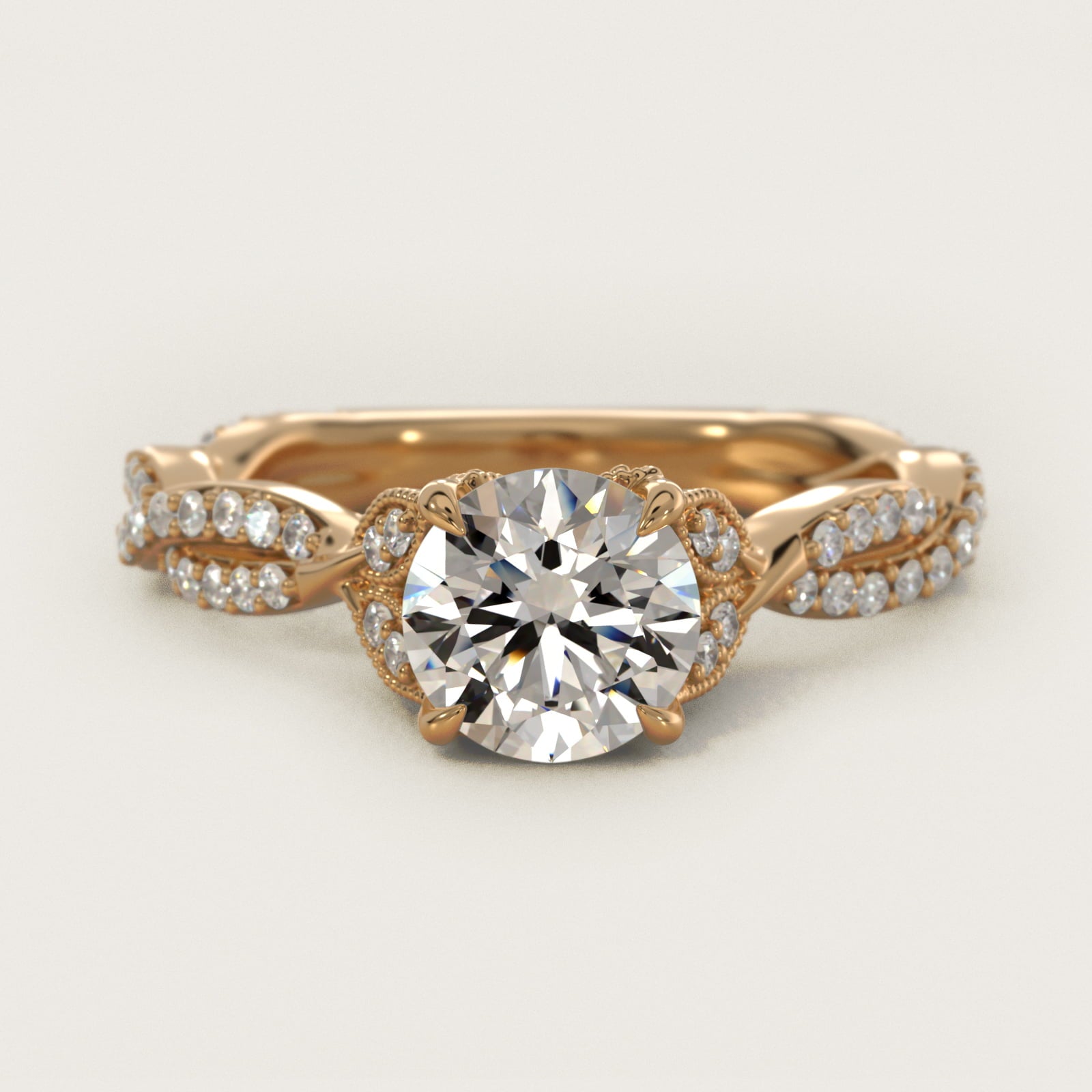 Twisted PavŽ Leaf Vintage-Style Engagement Ring In 14K Yellow Gold By James Allen - Round Center