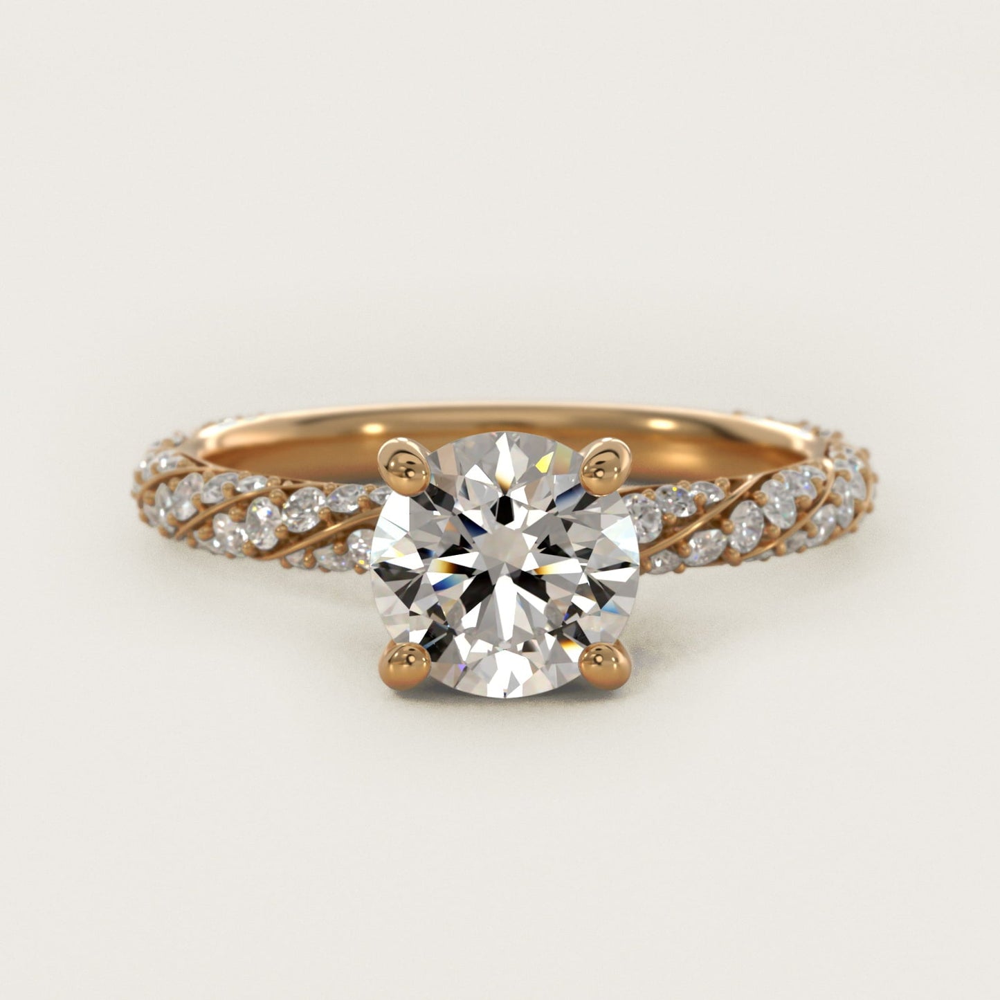 Twisted Pav? Leaf Vintage-Style Engagement Ring In 18k Yellow Gold By James Allen - Round Center