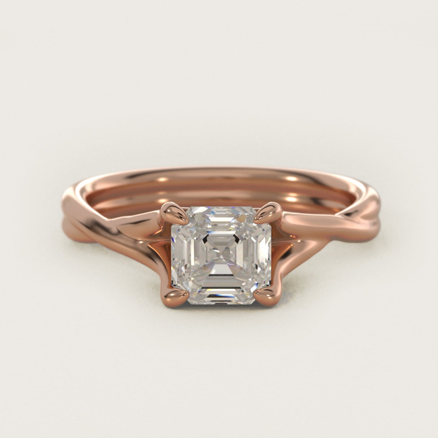 Twisted Shank Contemporary Solitaire Engagement Ring In 18k Rose Gold By James Allen - Asscher Center