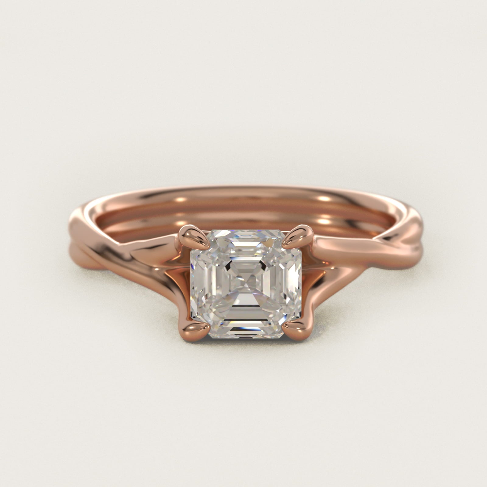 Twisted Shank Contemporary Solitaire Engagement Ring In 18k Rose Gold By James Allen - Asscher Center