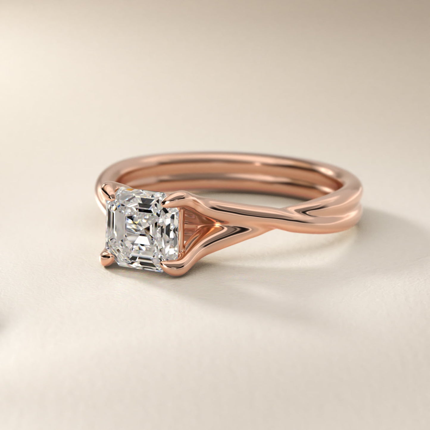 Twisted Shank Contemporary Solitaire Engagement Ring In 14K Rose Gold By James Allen - Asscher Center