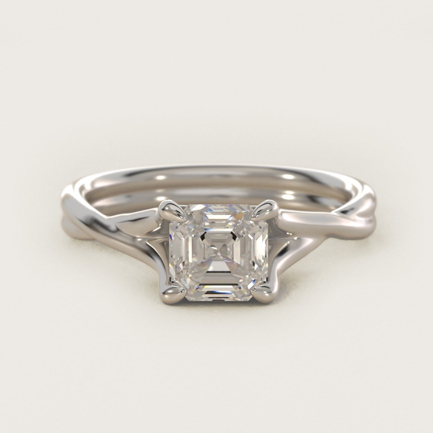 Twisted Shank Contemporary Solitaire Engagement Ring In 14K White Gold By James Allen - Asscher Center