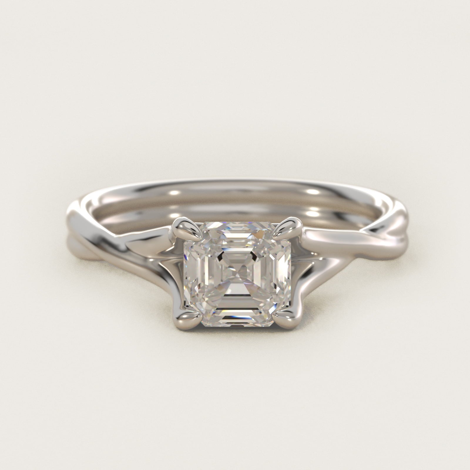 Twisted Shank Contemporary Solitaire Engagement Ring In 14K White Gold By James Allen - Asscher Center