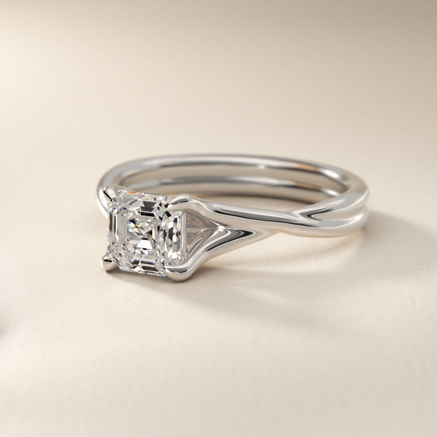 Twisted Shank Contemporary Solitaire Engagement Ring In 18k White Gold By James Allen - Asscher Center