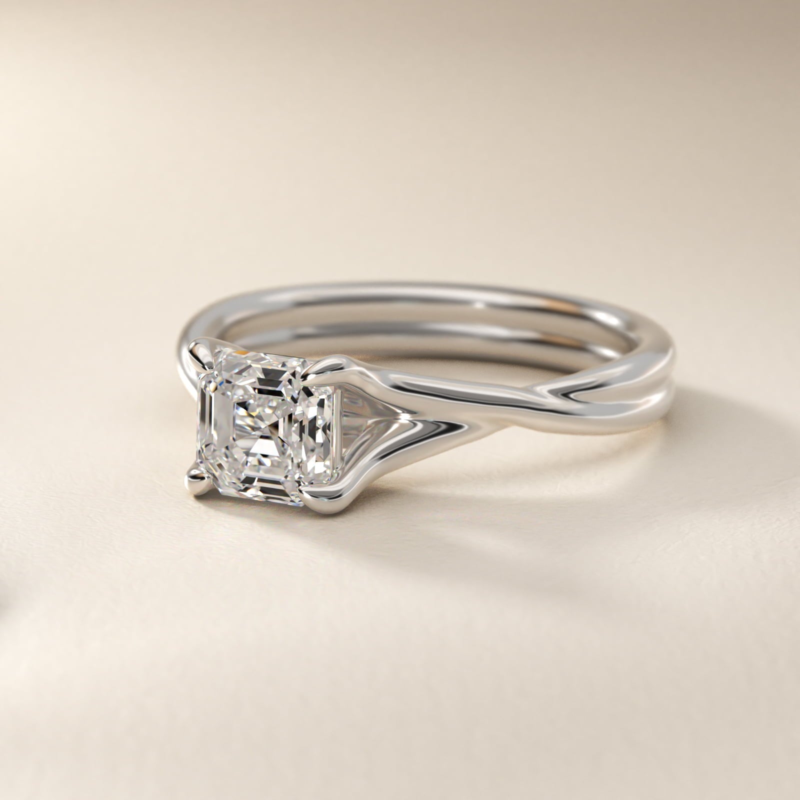 Twisted Shank Contemporary Solitaire Engagement Ring In 18k White Gold By James Allen - Asscher Center