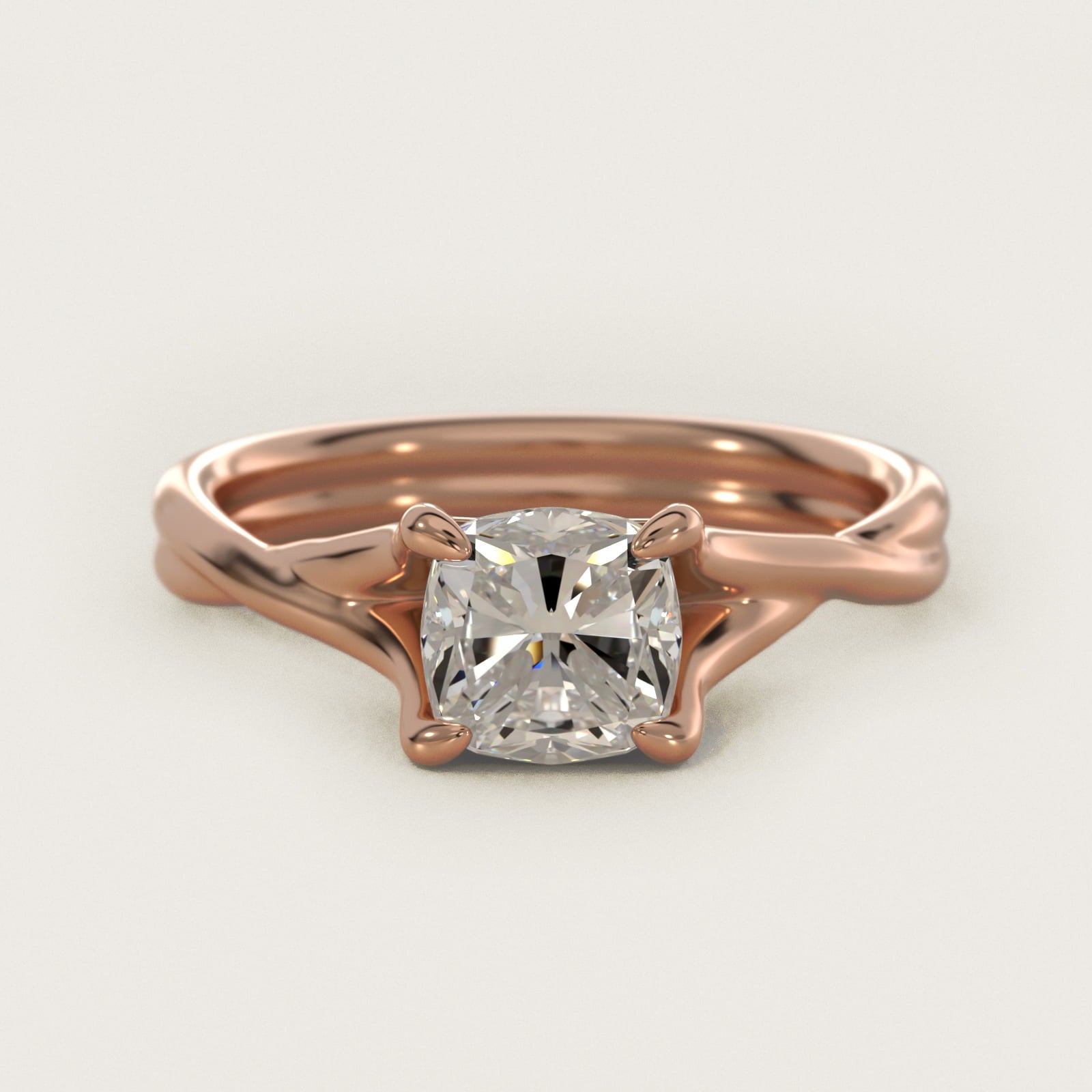 Twisted Shank Contemporary Solitaire Engagement Ring In 14K Rose Gold By James Allen - Cushion Center