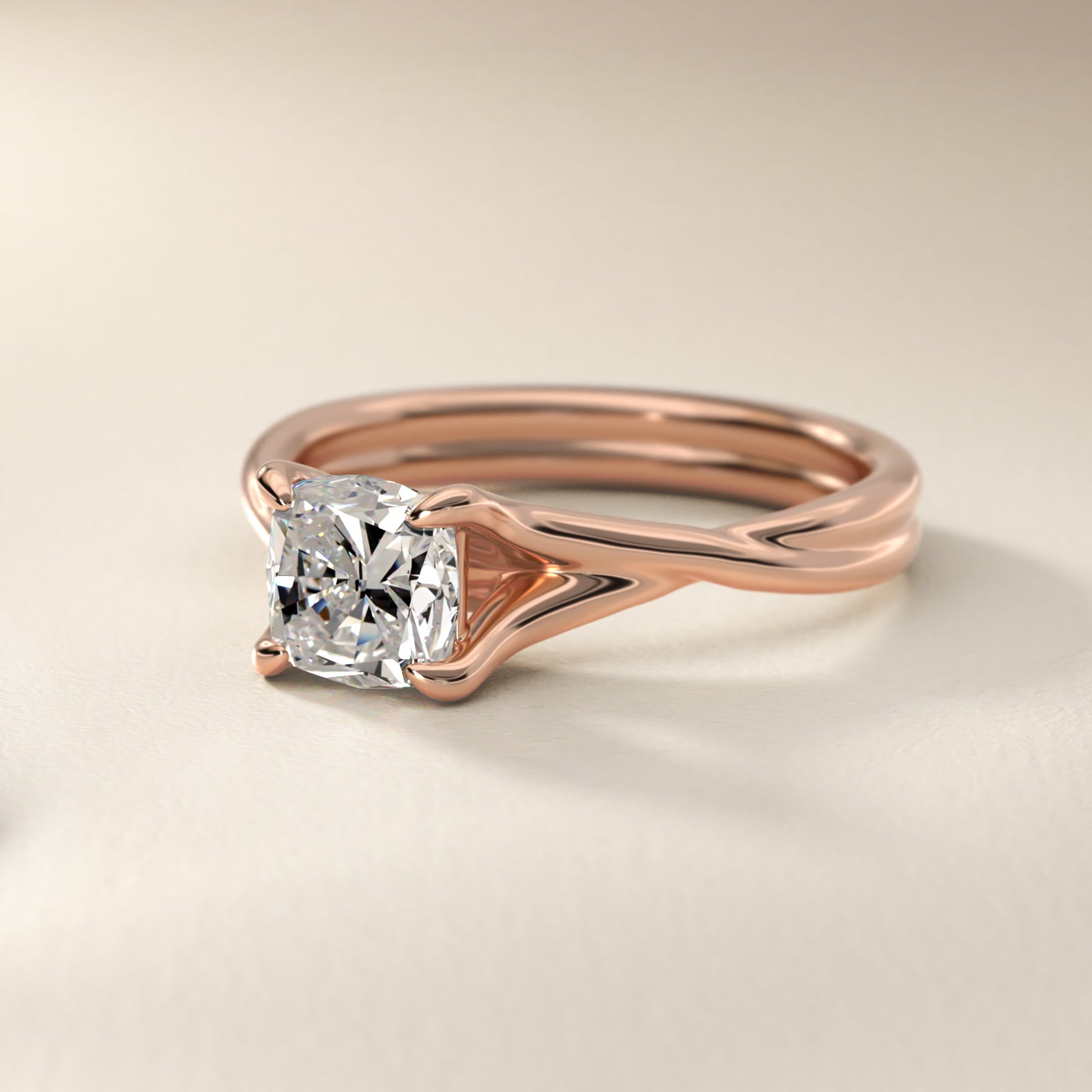 Twisted Shank Contemporary Solitaire Engagement Ring In 18k Rose Gold By James Allen - Cushion Center
