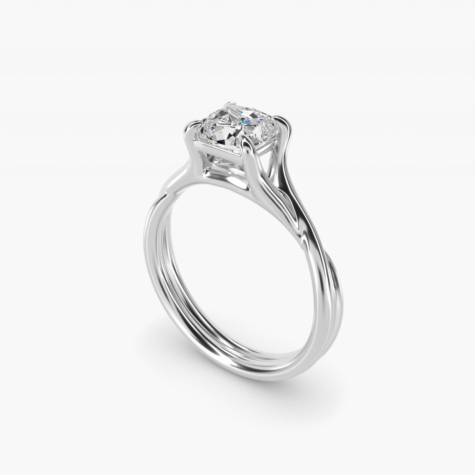 Twisted Shank Contemporary Solitaire Engagement Ring In 18k White Gold By James Allen - Cushion Center