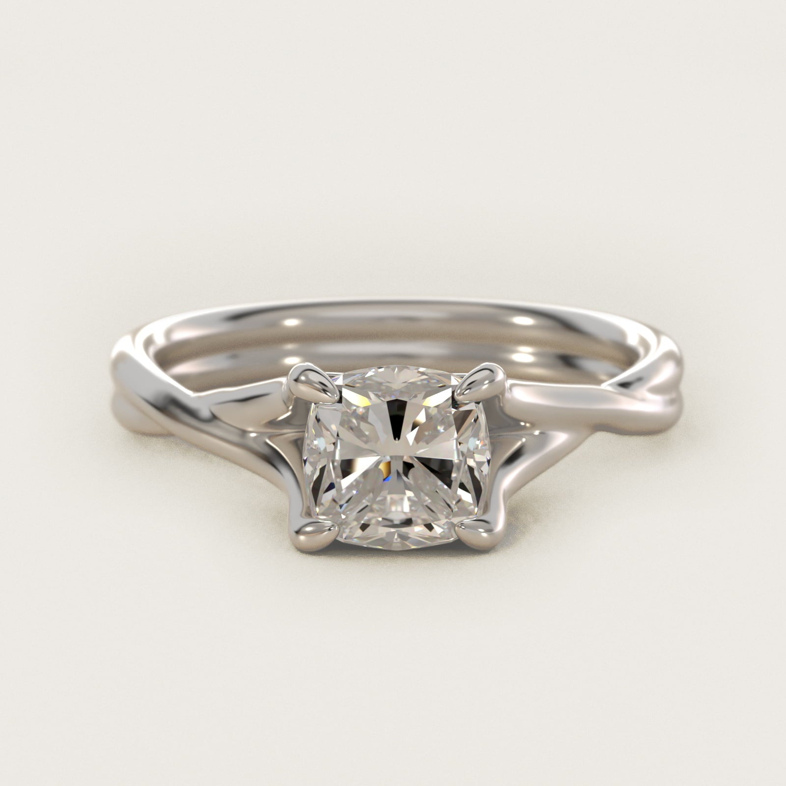 Twisted Shank Contemporary Solitaire Engagement Ring In 14K White Gold By James Allen - Cushion Center