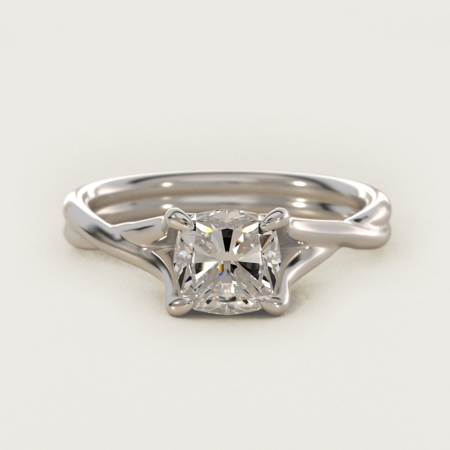 Twisted Shank Contemporary Solitaire Engagement Ring In 18k White Gold By James Allen - Cushion Center