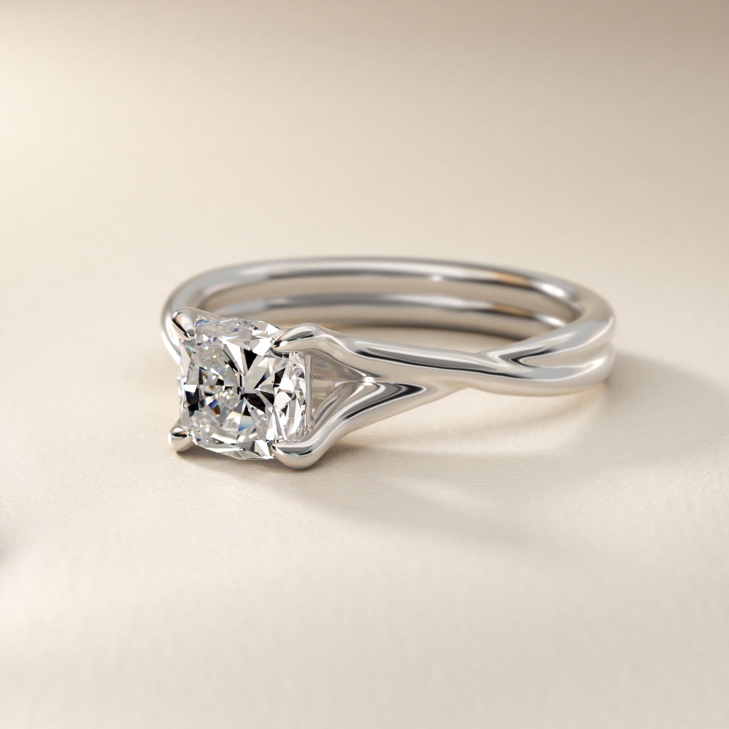 Twisted Shank Contemporary Solitaire Engagement Ring In 18k White Gold By James Allen - Cushion Center