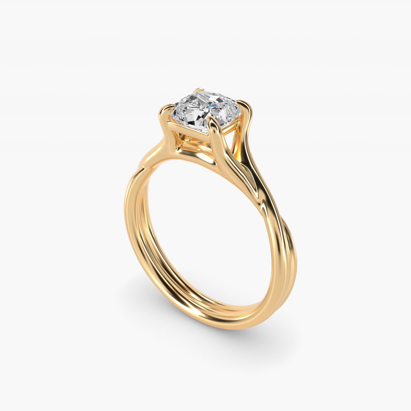 Twisted Shank Contemporary Solitaire Engagement Ring In 14K Yellow Gold By James Allen - Cushion Center