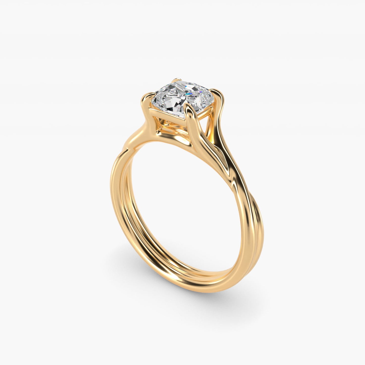 Twisted Shank Contemporary Solitaire Engagement Ring In 18k Yellow Gold By James Allen - Cushion Center