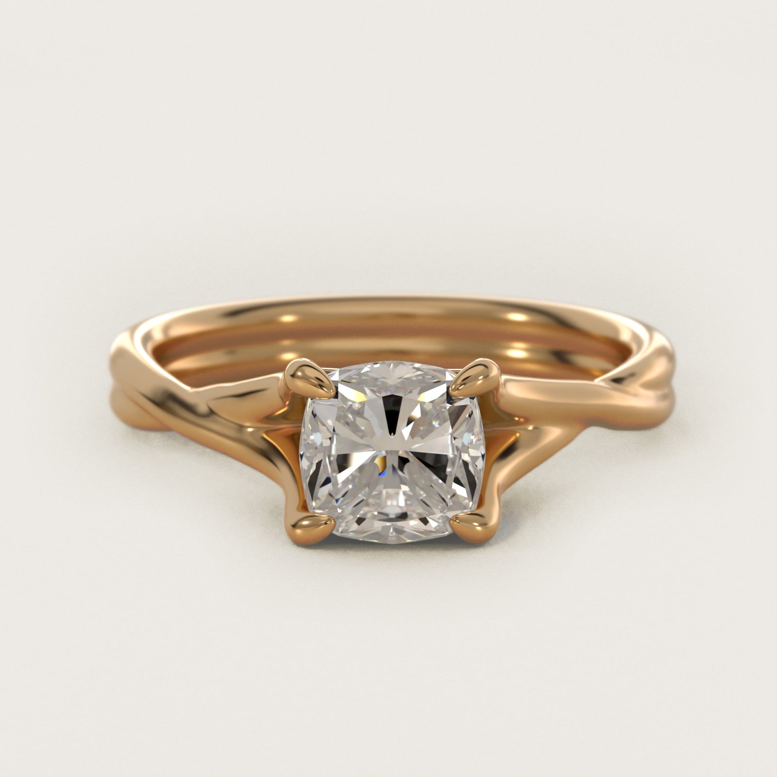 Twisted Shank Contemporary Solitaire Engagement Ring In 18k Yellow Gold By James Allen - Cushion Center