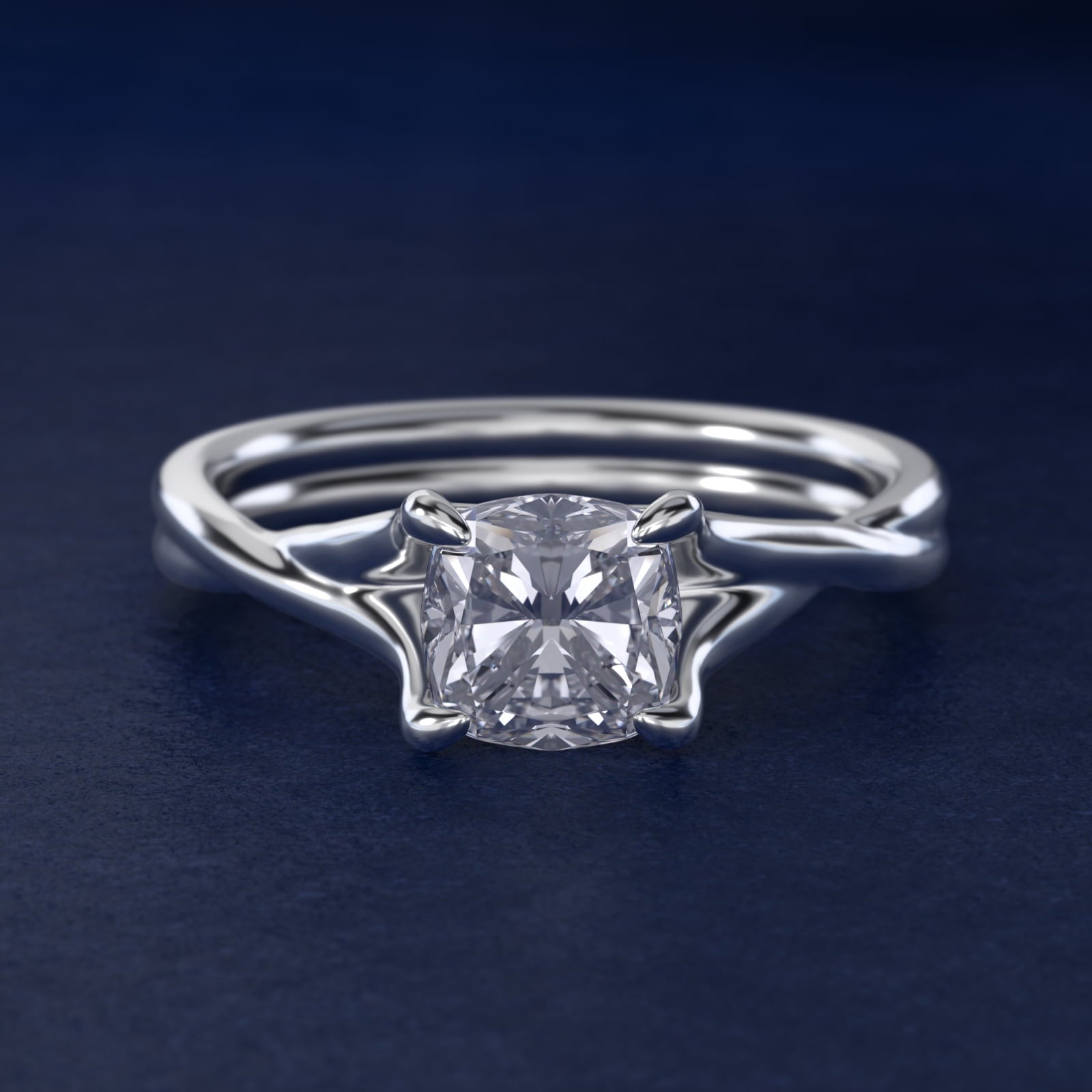 Twisted Shank Contemporary Solitaire Engagement Ring In Platinum By James Allen - Cushion Center