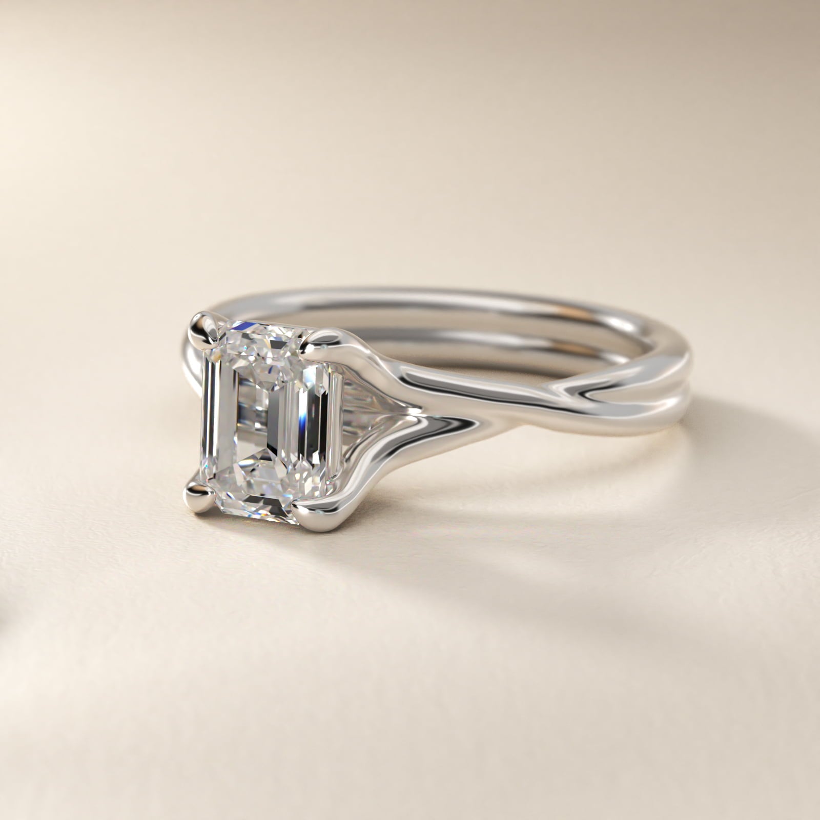 Twisted Shank Contemporary Solitaire Engagement Ring In 18k White Gold By James Allen - Emerald Center