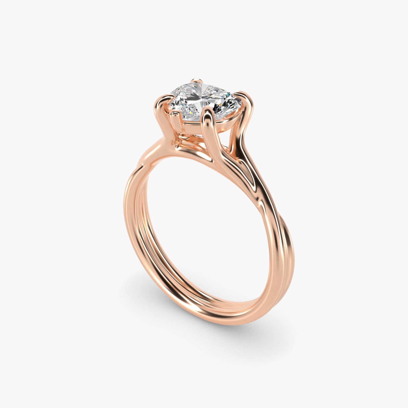 Twisted Shank Contemporary Solitaire Engagement Ring In 14K Rose Gold By James Allen - Heart Center